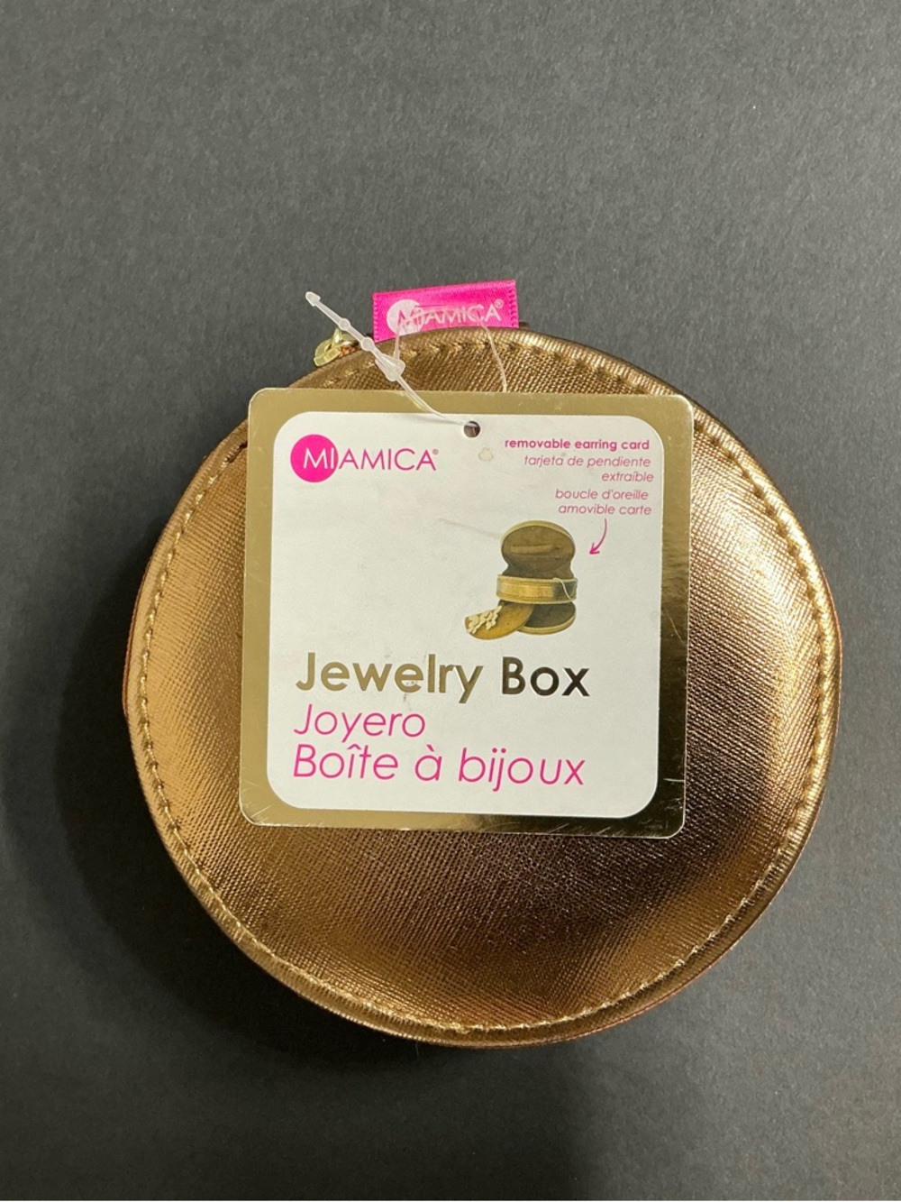 MIAMICA Metallic Gold Round Jewelry Box